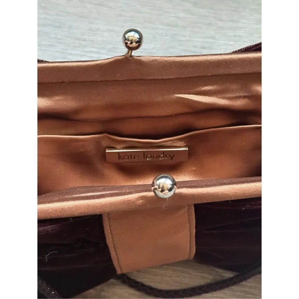 Kate Landry Burgundy Wine Velvet Bow Evening Bag